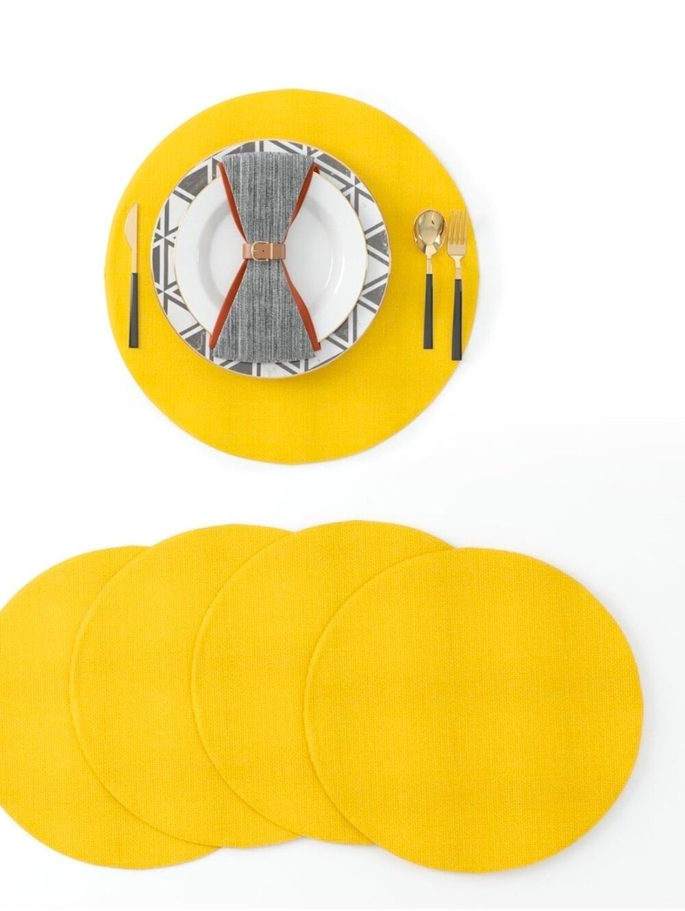 Yellow Round Placemats Set of 4 - Bright Dining Table Mats